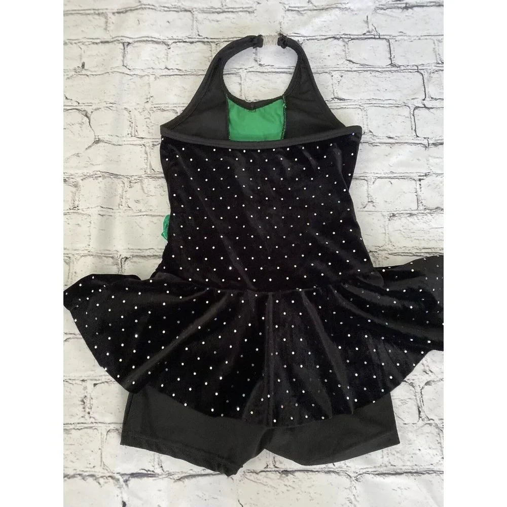 Curtain Call Girl Shiny Sequin Performance Costume Leotard Dress Black‎ Size CME